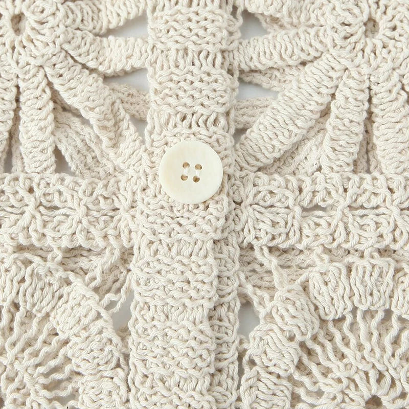 Conjunto Feminino de Crochê Vazado com Cardigan e Calça