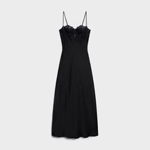 Vestido Slip Dress Midi Acetinado com Busto de Renda e Alças Finas