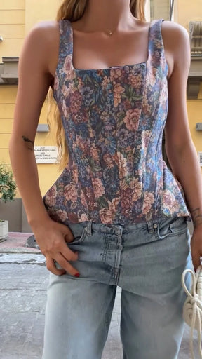 Corset Estampado com Decote Quadrado