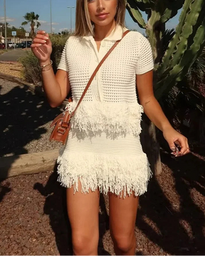 Conjunto em Tricô Vazado – Saia Mini + Camisa