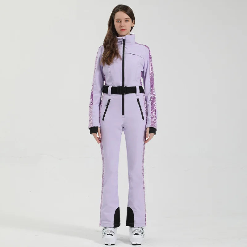 Macacão Feminino de Ski em Peça Única – Proteção Térmica, Impermeável e Corta-Vento