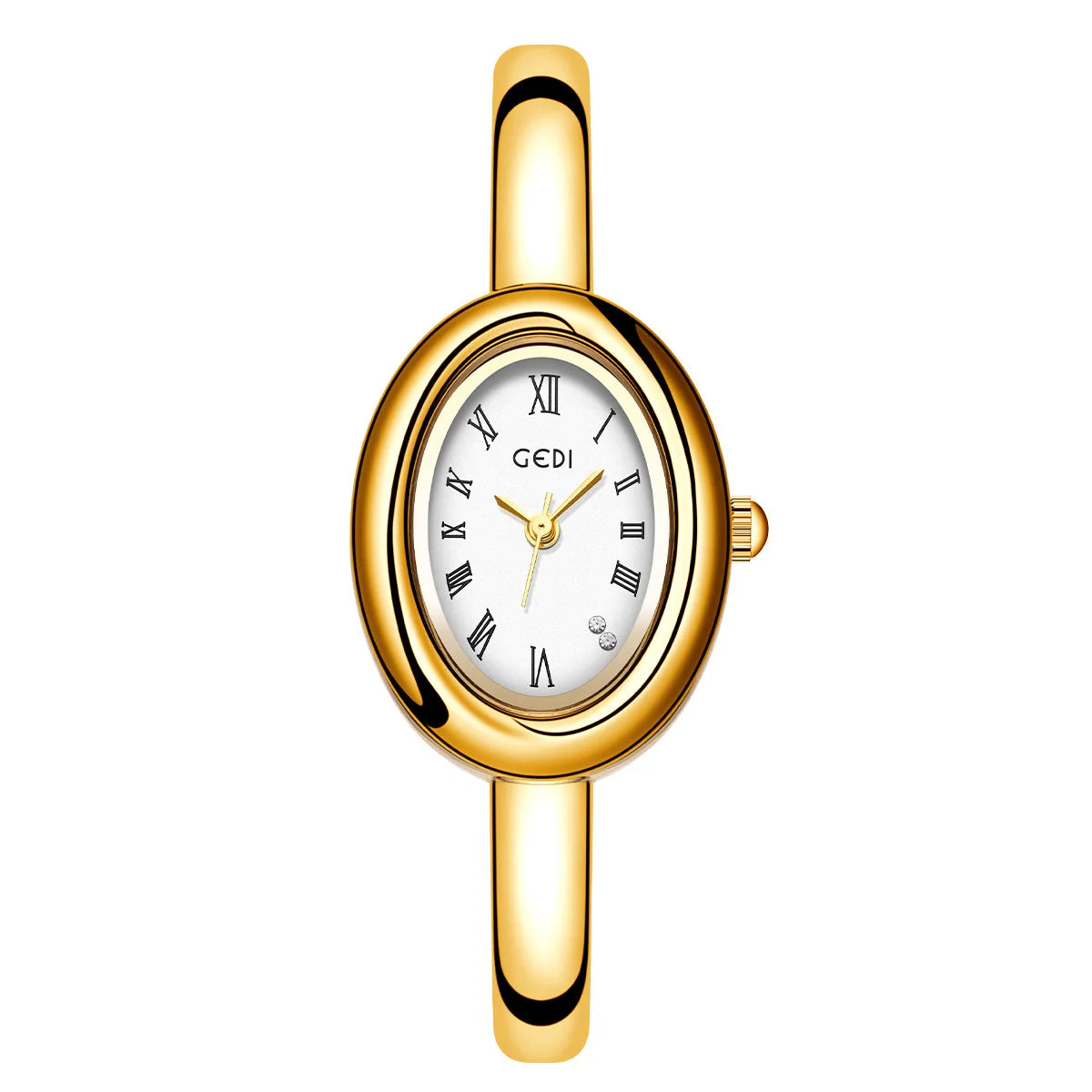 Relógio Feminino Bracelete – Estilo Luxo, Quartzo, Mostrador Oval Dourado/Prateado com Detalhes em Diamante, Fashion e Elegante
