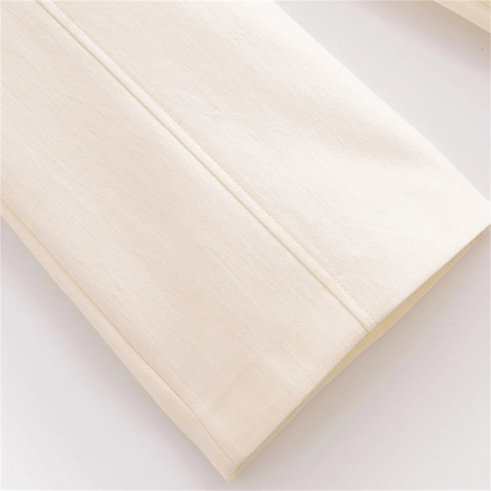 Conjunto Feminino Elegância Clássica – Blazer Transpassado com Botões Duplos e Calça de Cintura Alta