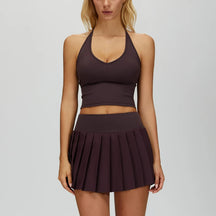 Conjunto Esportivo Feminino 2 Peças – Saia Plissada + Top Halter com Bojo | Tênis, Golfe e Treinos