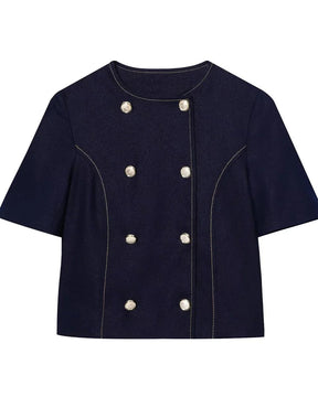 Conjunto Feminino – Blazer Curto com Botões Decorativos e Calça Reta Casual |