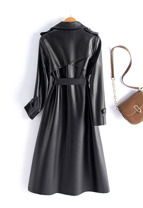 Trench Coat Couro de Cabra(Pelica)– Cintura Marcada e Caimento Sofisticado