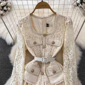 Vestido bordado renda luxo - com cinto