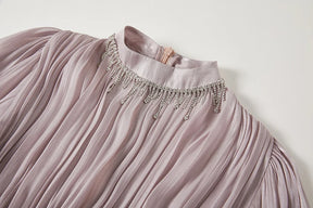 Vestido de Verão SEDA – Luxo Francês, Franjas, Pregas e cristais