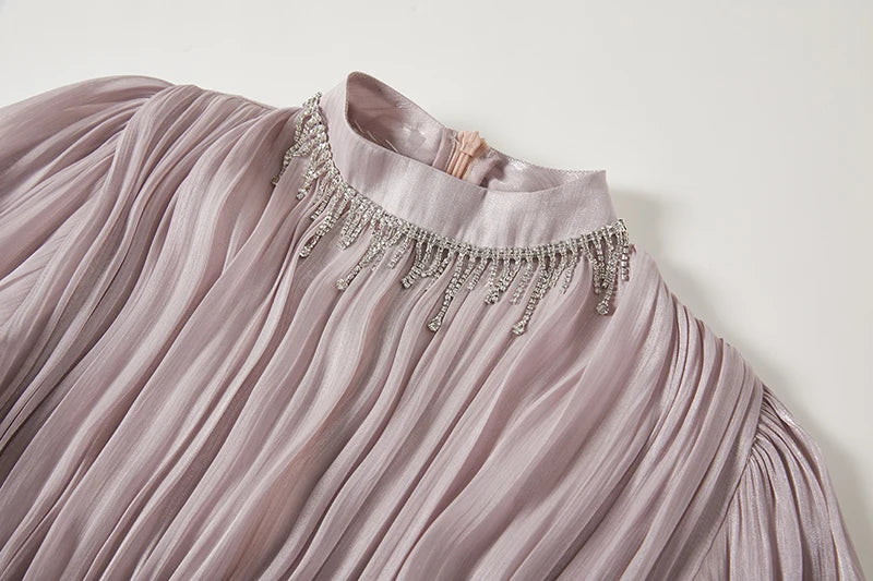 Vestido de Verão SEDA – Luxo Francês, Franjas, Pregas e cristais