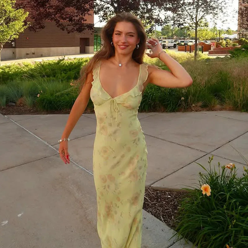 Vestido Longo Floral Retrô Amarelo – Elegância e frescor em cada detalhe