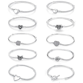 Pulseira de Prata 925 com Coração, Lua, Flor e Borboleta