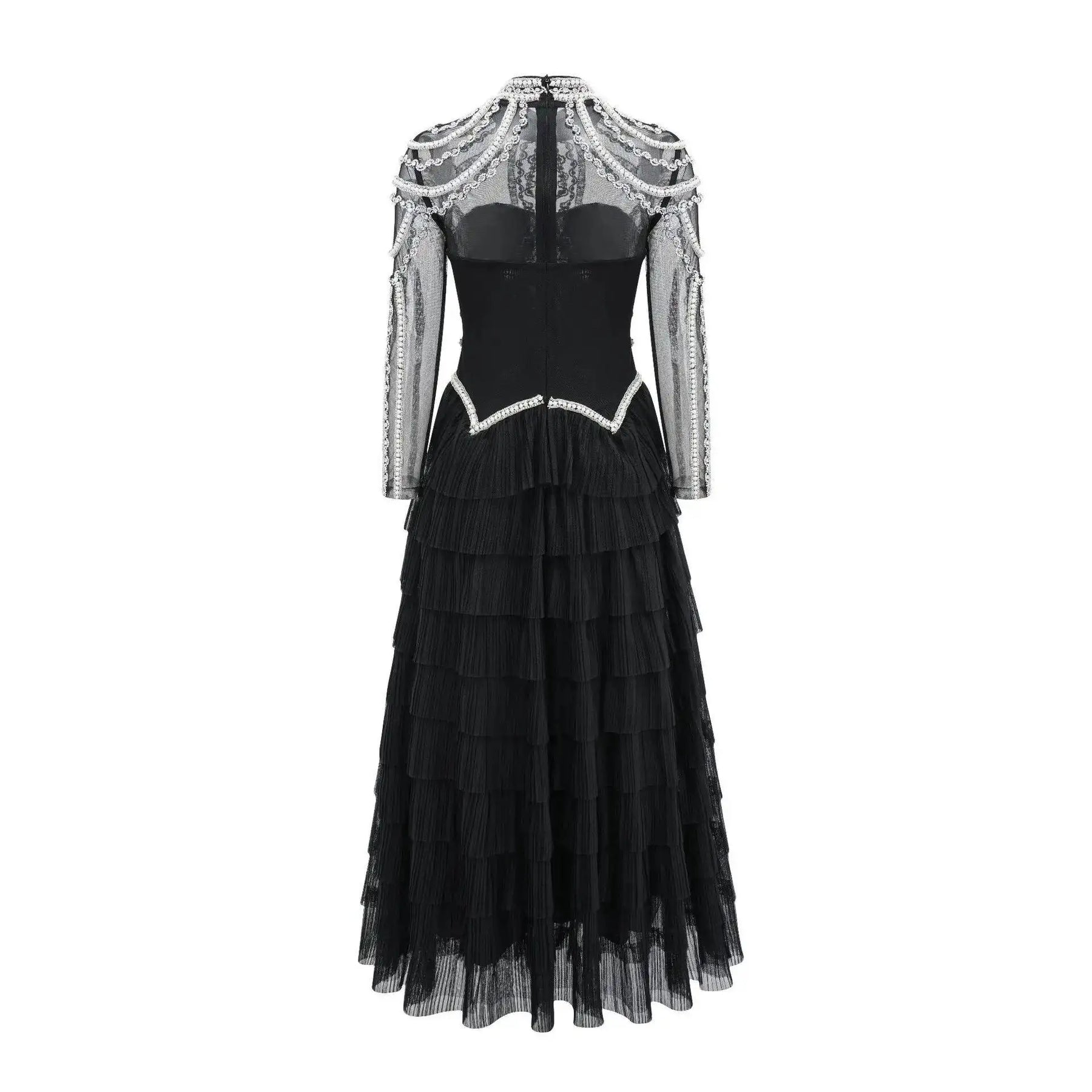 Vestido Longo - Luxo, com Bordado Feito à Mão e Saia em Camadas de Tule