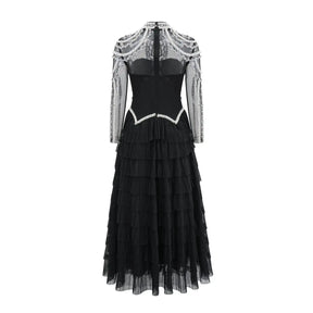 Vestido Longo - Luxo, com Bordado Feito à Mão e Saia em Camadas de Tule