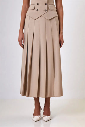 Conjunto Colete Transpassado e Saia Longa Plissada - Estilo e Conforto
