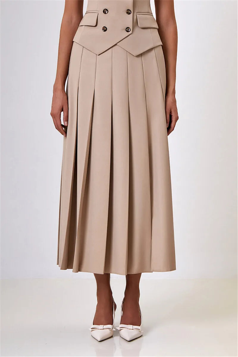 Conjunto Colete Transpassado e Saia Longa Plissada - Estilo e Conforto