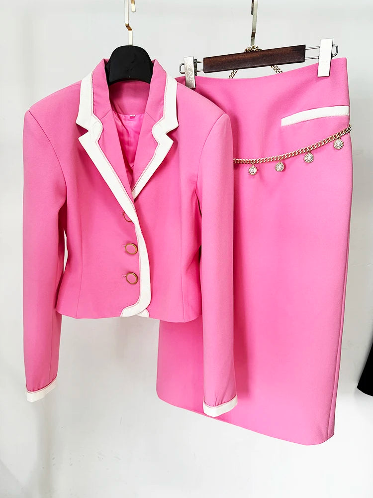 Conjunto Feminino Blazer e Saia – Botões Forrados e Designer Sofisticado