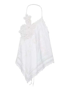 Top Elegante de Amarração com Bordado e Recorte Halter