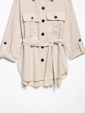 Conjunto Casual Feminino com Cinto, Camisa de Linho e Calça