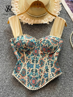 Top de Alças Estampado com Detalhes em Renda