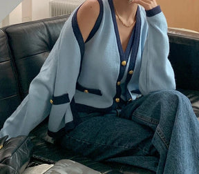 Conjunto Cardigan e Regata tricô