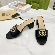 Sandálias de Salto Alto em Couro Legítimo com Fivela Letter