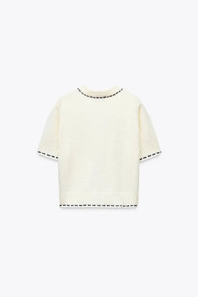 Camisa Feminina Tricotada com Recortes em Cores – Modelo Criativo de Verão