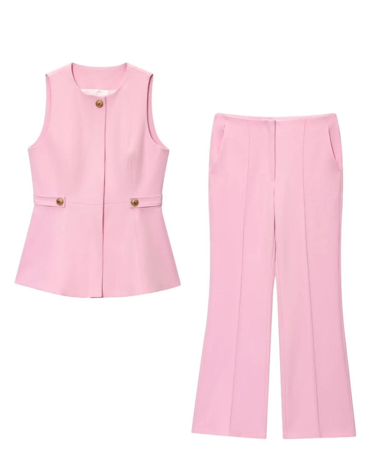 Colete Sem Mangas com Saia Curta ou Calça Flare, Estilo Moderno e Minimalista