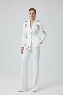 Conjunto Elegante: Blazer com Aplicação 3D e Calça Pantalona
