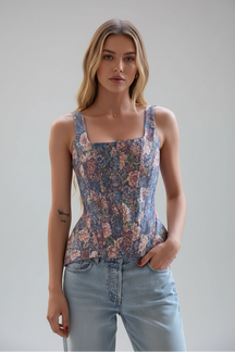 Corset Estampado com Decote Quadrado