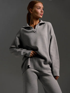 Conjunto Tricot – Suéter de Gola Alta e Calça Wide Leg em Malha Premium