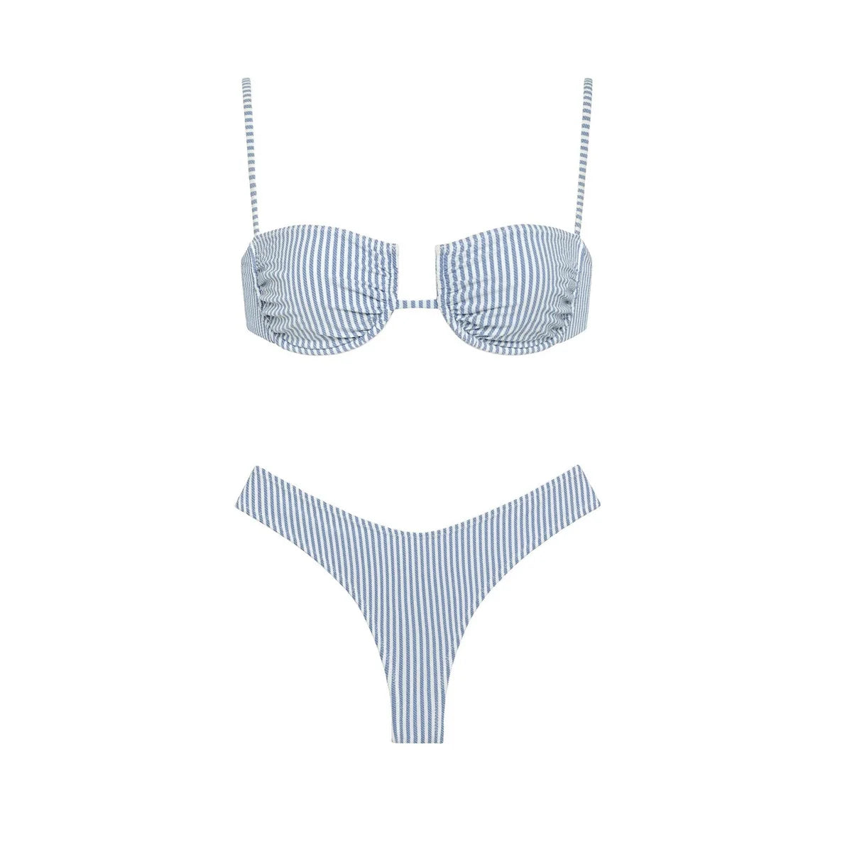Conjunto de Biquíni Listrado com Efeito Push-Up e Calça Fluida