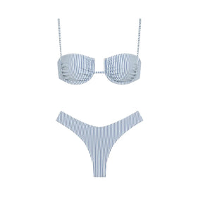 Conjunto de Biquíni Listrado com Efeito Push-Up e Calça Fluida