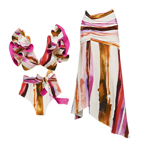 Conjunto Biquíni com Saia Longa Listrada