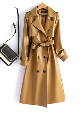 Trench Coat Couro de Cabra(Pelica)– Cintura Marcada e Caimento Sofisticado