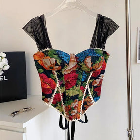 Top de Alças Estampado com Detalhes em Renda