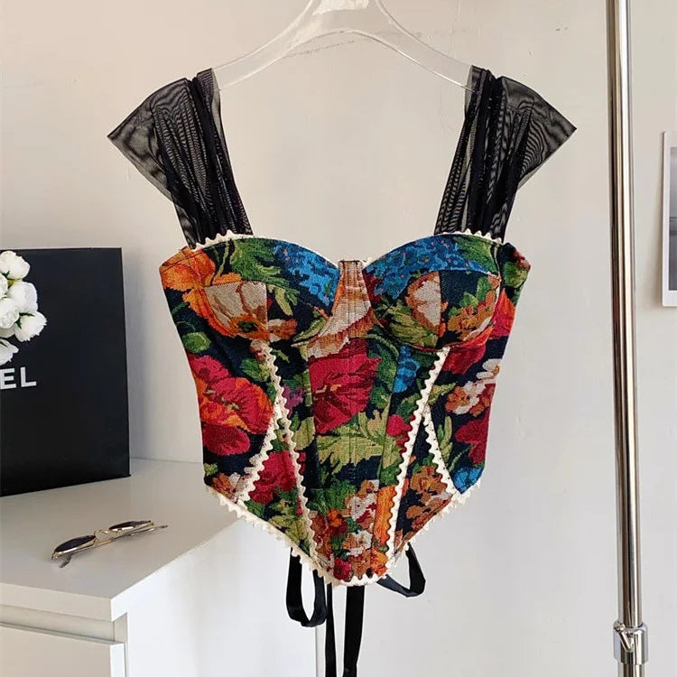 Top de Alças Estampado com Detalhes em Renda