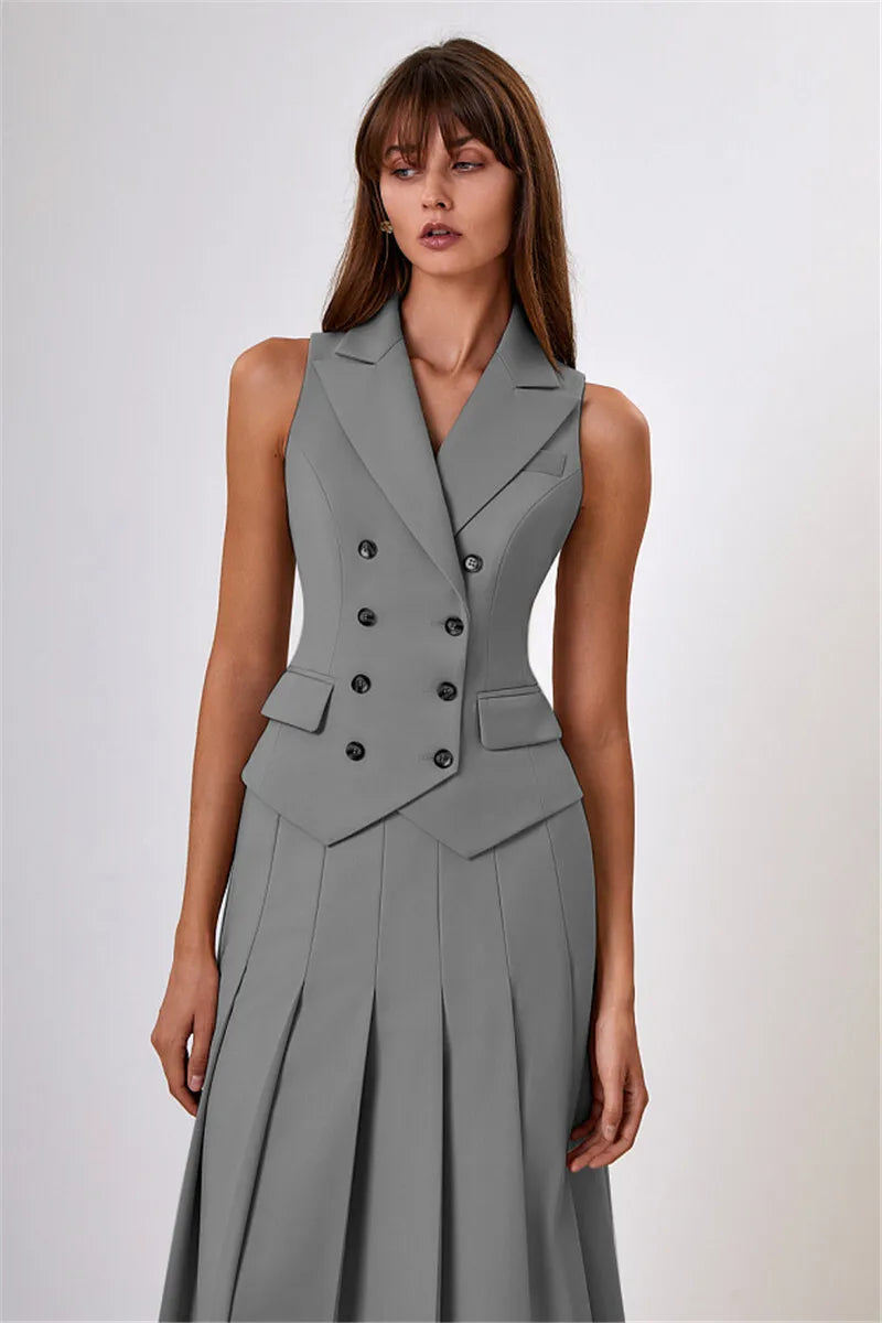 Conjunto Colete Transpassado e Saia Longa Plissada - Estilo e Conforto