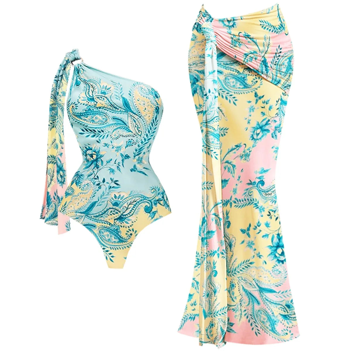 Conjunto Biquíni com Saia Longa Listrada