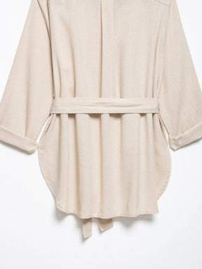 Conjunto Casual Feminino com Cinto, Camisa de Linho e Calça