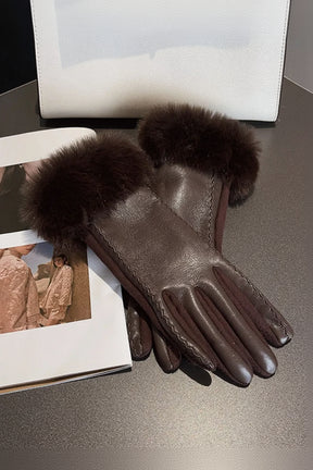 Luvas Femininas em Couro Premium com Forro Térmico e Acabamento em Peles Sintéticas – Elegância e Conforto para o Inverno