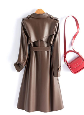 Trench Coat Couro de Cabra(Pelica)– Cintura Marcada e Caimento Sofisticado