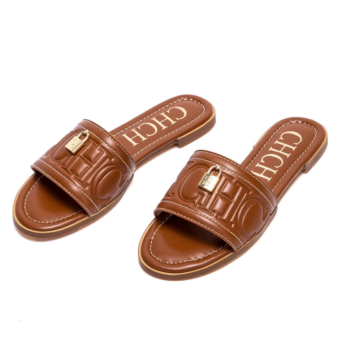 Sandália CHCH Feminina Minimalista com Textura em Relevo e Acabamento Elegante