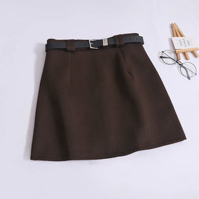 Saia de Lã com Cinto – Modelo A-Line Cintura Alta, Elegante