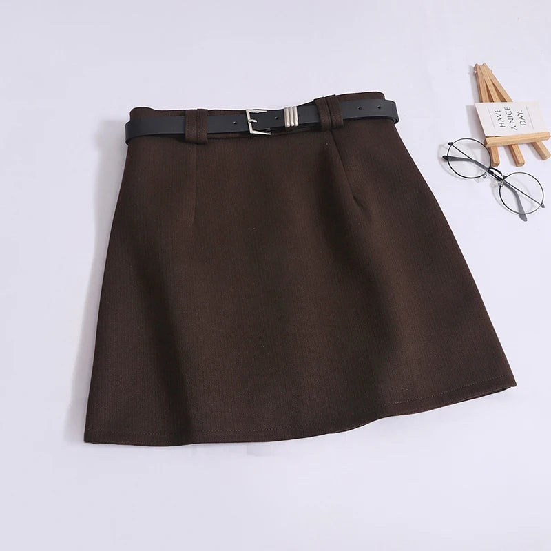 Saia de Lã com Cinto – Modelo A-Line Cintura Alta, Elegante