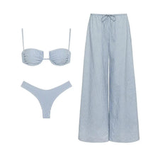 Conjunto de Biquíni Listrado com Efeito Push-Up e Calça Fluida