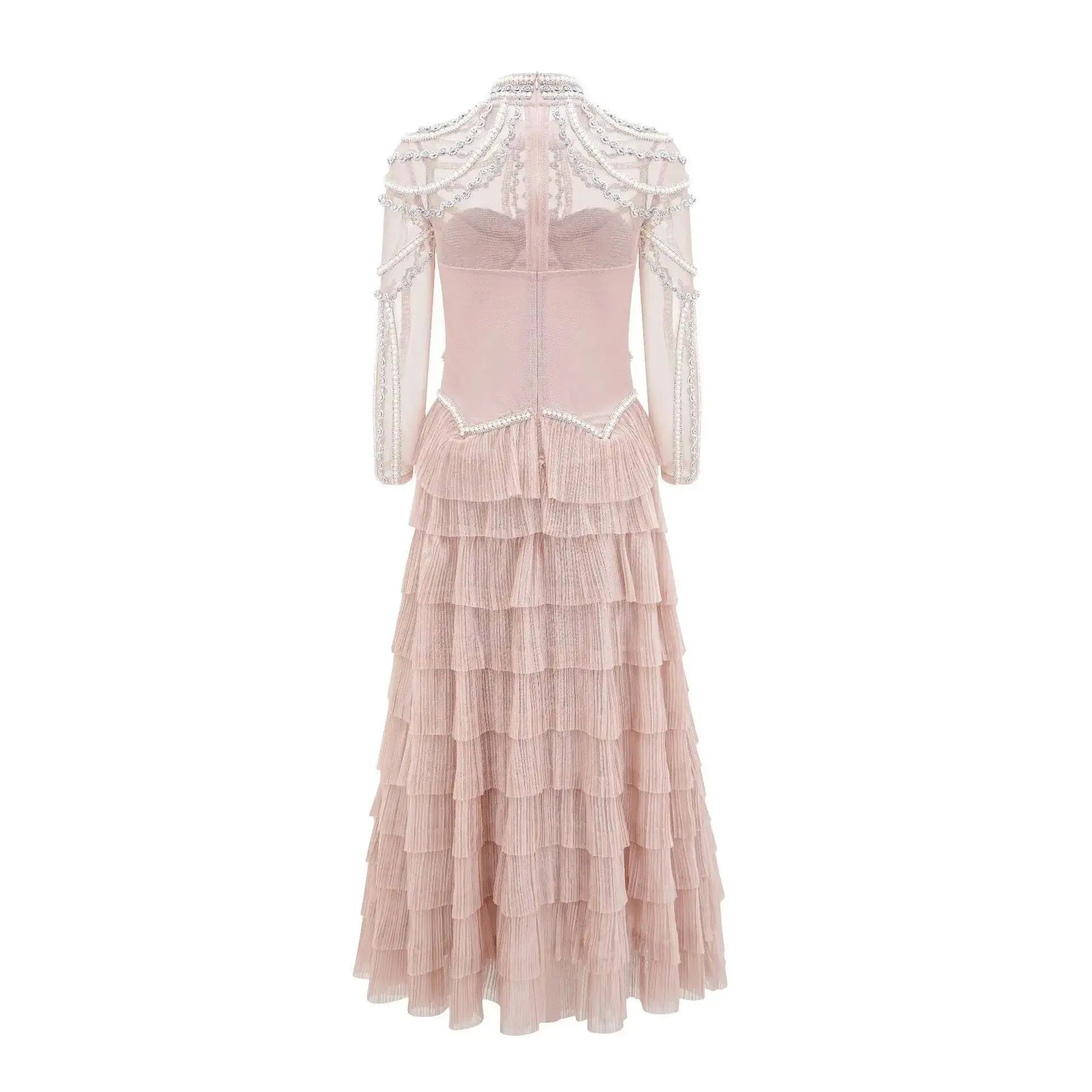 Vestido Longo - Luxo, com Bordado Feito à Mão e Saia em Camadas de Tule