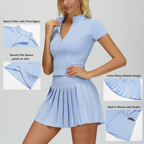 Conjunto Esportivo Feminino – Blusa com Zíper + Saia Plissada Cintura Alta | Tênis, Golfe e Treinos