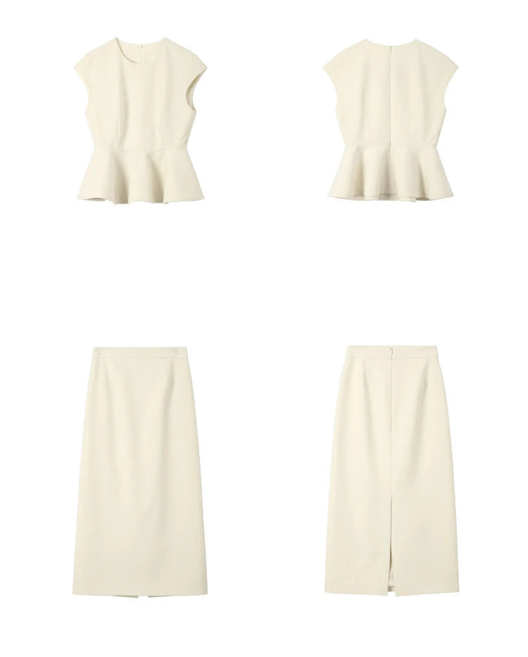 Conjunto Top Slim Sem Mangas & Saia Midi de Cintura Alta