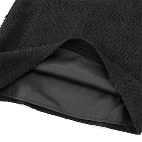 Conjunto Elegante Tweed com Cardigan Bordado em Strass e Saia de Cintura Alta