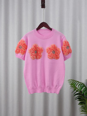 Blusa Tricô bordada com flor - Novidade
